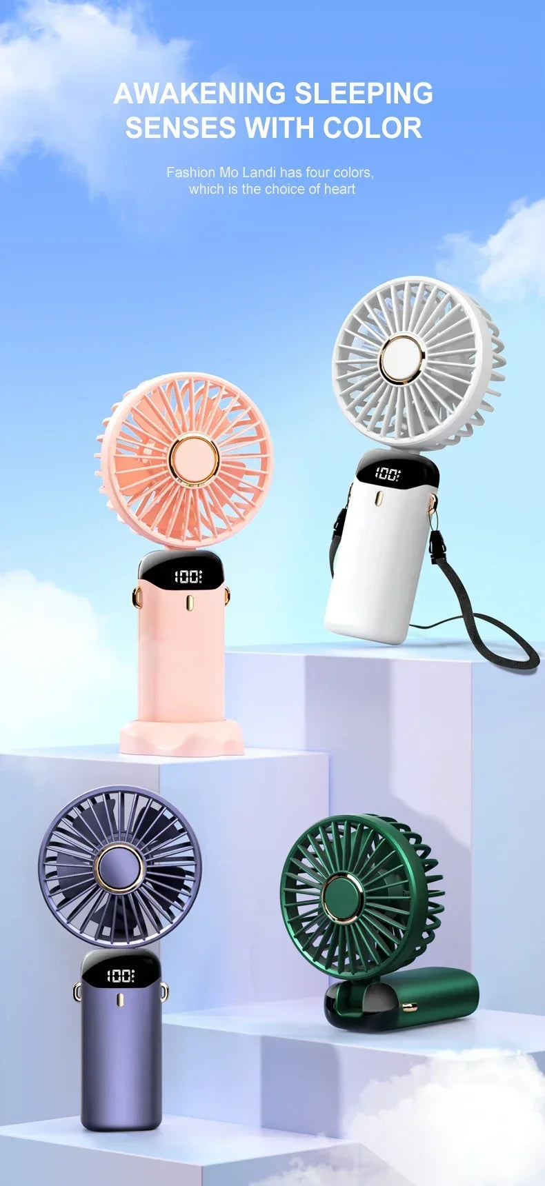 Handheld Mini Fan with Display Screen
