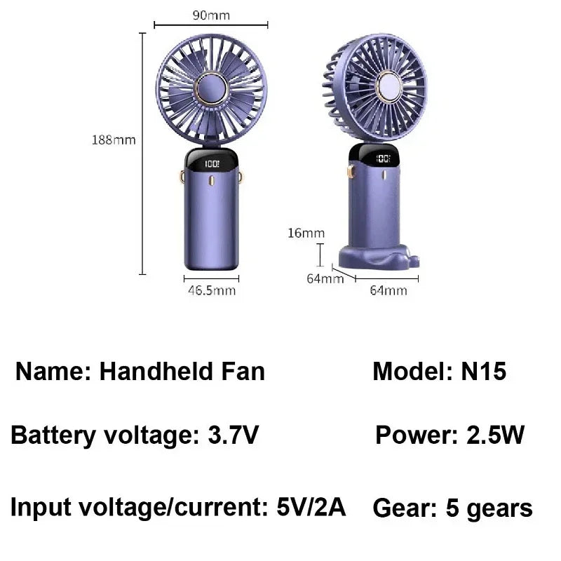 Handheld Mini Fan with Display Screen
